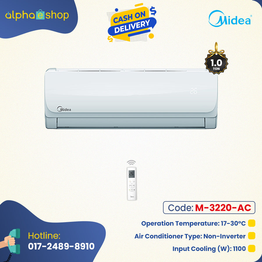 Midea MSA-12CRN - 1 Ton Non-Inverter Wall Type AC (White) PA-3220-AC