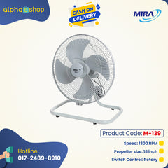 MIRA 18" Industrial floor fan M-184 (Silver) M-139