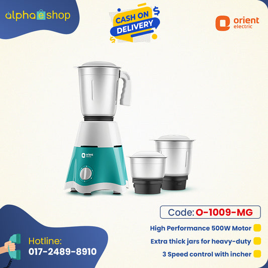 Orient  Blaze 3 Jar, 500 W Mixer Grinder  Turquoise Green (O-1009-MG)