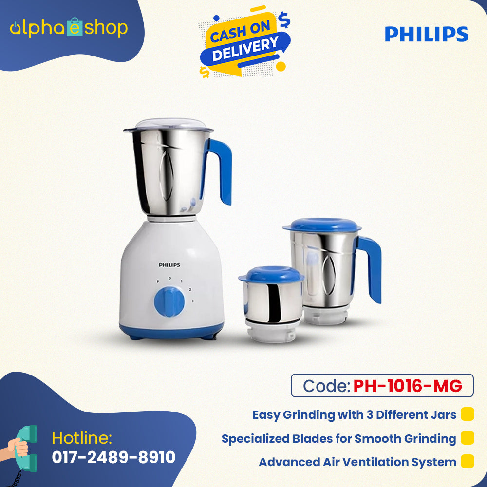 PHILIPS Mixer Grinder with 3 Jars, 600 Watt - HL7555/00 (Celestial Blue/ Bright white) PH-1016-MG