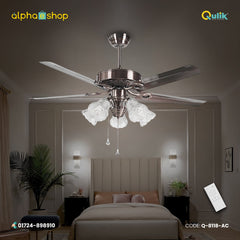 Qulik Luxoria UL 52" -Glass Flower Lampshade Copper Motor Remote Control Under-light Ceiling Fan Q-8118-AC