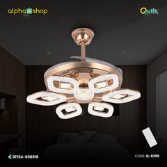 Qulik 48 inch Modern Chandelier Retractable Invisible Blade Silent 3 Color Change LED Remote Ceiling Fan Q-8299