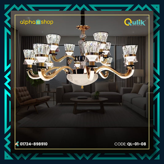 Qulik Modern Nordic Crystal Chandelier Decoration Pendant Hanging two layer 3 color LED Ceiling Light (QL-01-08)