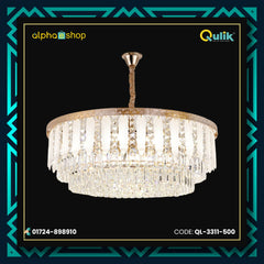 Qulik QL-3311-500 Glass Chandelier - Modern LED Ceiling Light with Adjustable Diameter. Six illuminating circles, 60W power, 30,000-hour lifespan, 3 color light options. Ideal for home decor. 2-year warranty. Available at Alphaeshop.