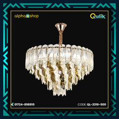 Qulik QL-3316-500 Modern Crystal Chandelier - Sleek Design, Adjustable Lighting, LED Technology, 2-Year Warranty. Elevate your space with this contemporary glass ceiling light.