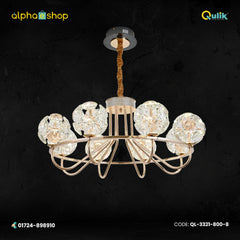 Qulik QL-3321-800-8 Circle-Shape Glass Ceiling Light - Contemporary Elegance, 3-Color Adjustable Light, 2-Year Warranty. Transform your space with this modern crystal chandelier featuring eight illuminating circles.