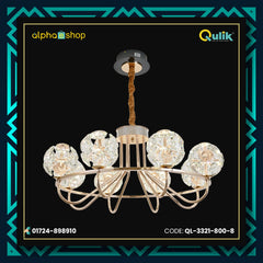 Qulik QL-3321-800-8 Circle-Shape Glass Ceiling Light - Contemporary Elegance, 3-Color Adjustable Light, 2-Year Warranty. Transform your space with this modern crystal chandelier featuring eight illuminating circles.