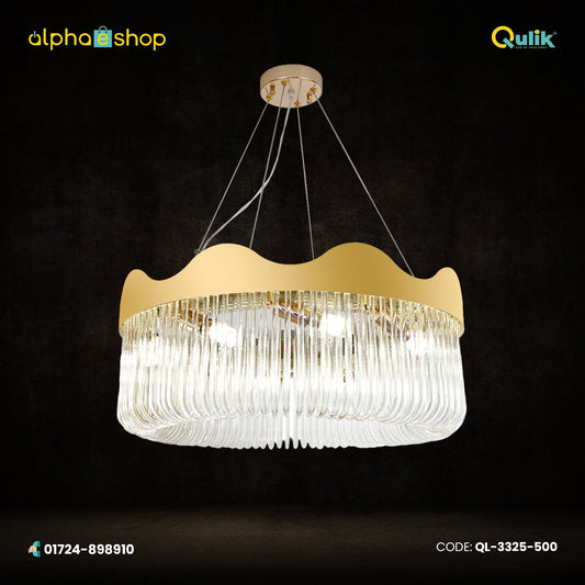 Qulik QL-3325-500 Crystal Chandelier - 60W LED Ceiling Light with Adjustable Color Temperatures. Crafted from acrylic, crystal, and iron. 30,000-hour lifespan, 40cm adjustable chain. Ideal for living rooms and bedrooms. 2-year warranty. Available at Alphaeshop.