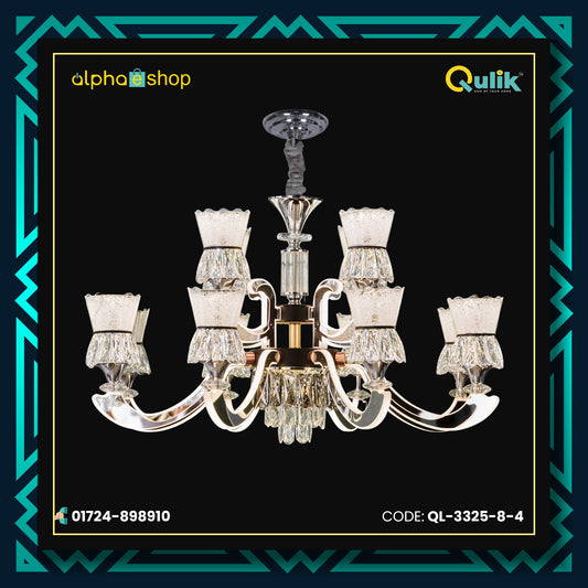 Qulik Modern Nordic Candle Crystal Chandelier Decoration Pendant Hanging Double layer 3 color LED Ceiling Light (QL-3325-8-4)