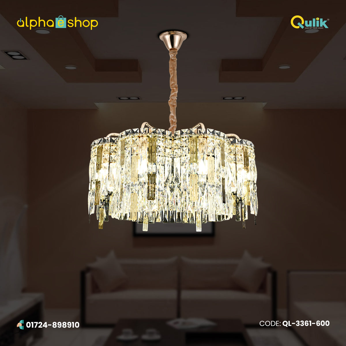 Qulik Luxury Modern Crystal Chandelier 3 color LED Ceiling Light (QL-3361-600)