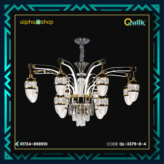 Qulik Modern Nordic Candle Crystal Chandelier Decoration Pendant Hanging Double Layer 3 Color LED Ceiling Light (QL-3379-8-4)