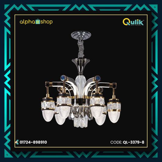 Qulik Modern Nordic Candle Crystal Chandelier Decoration Pendant Hanging Single Layer 3 Color LED Ceiling Light (QL-3379-8)