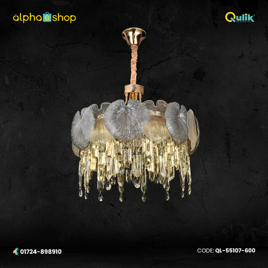 Qulik Modern Luxury Chandelier with Clear Crystal Shades and Adjustable Hanging Length (QL-55107-600)