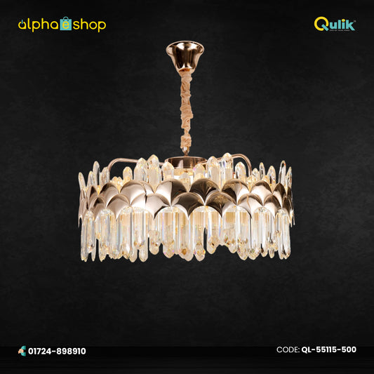 Qulik Modern Luxury Crystal Chandelier Pendent French Gold Clear LED Light (QL-55115-500)