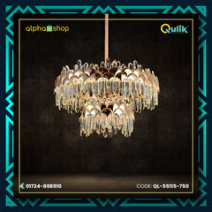 Qulik Modern Luxury Crystal Chandelier 2 layer Pendent French Gold Clear LED Light (QL-55115-750)