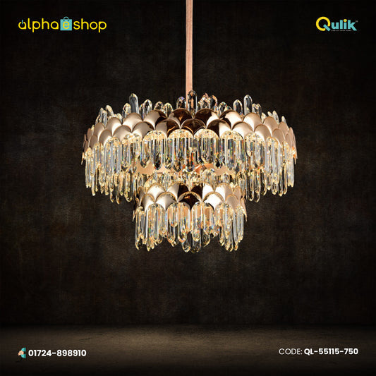 Qulik Modern Luxury Crystal Chandelier 2 layer Pendent French Gold Clear LED Light (QL-55115-750)