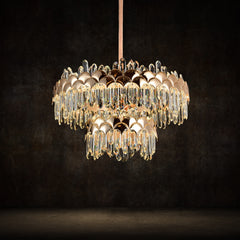 Qulik Modern Luxury Crystal Chandelier 2 layer Pendent French Gold Clear LED Light (QL-55115-750)