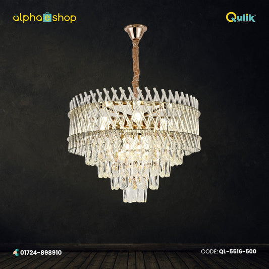 Qulik Modern Stainless Steel K9 Crystal Chandelier Gold Finish Ceiling Light (QL-5516-500)