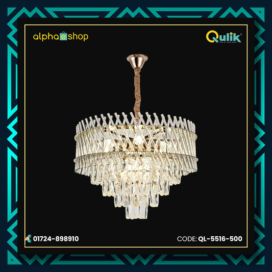 Qulik Modern Stainless Steel K9 Crystal Chandelier Gold Finish Ceiling Light (QL-5516-500)