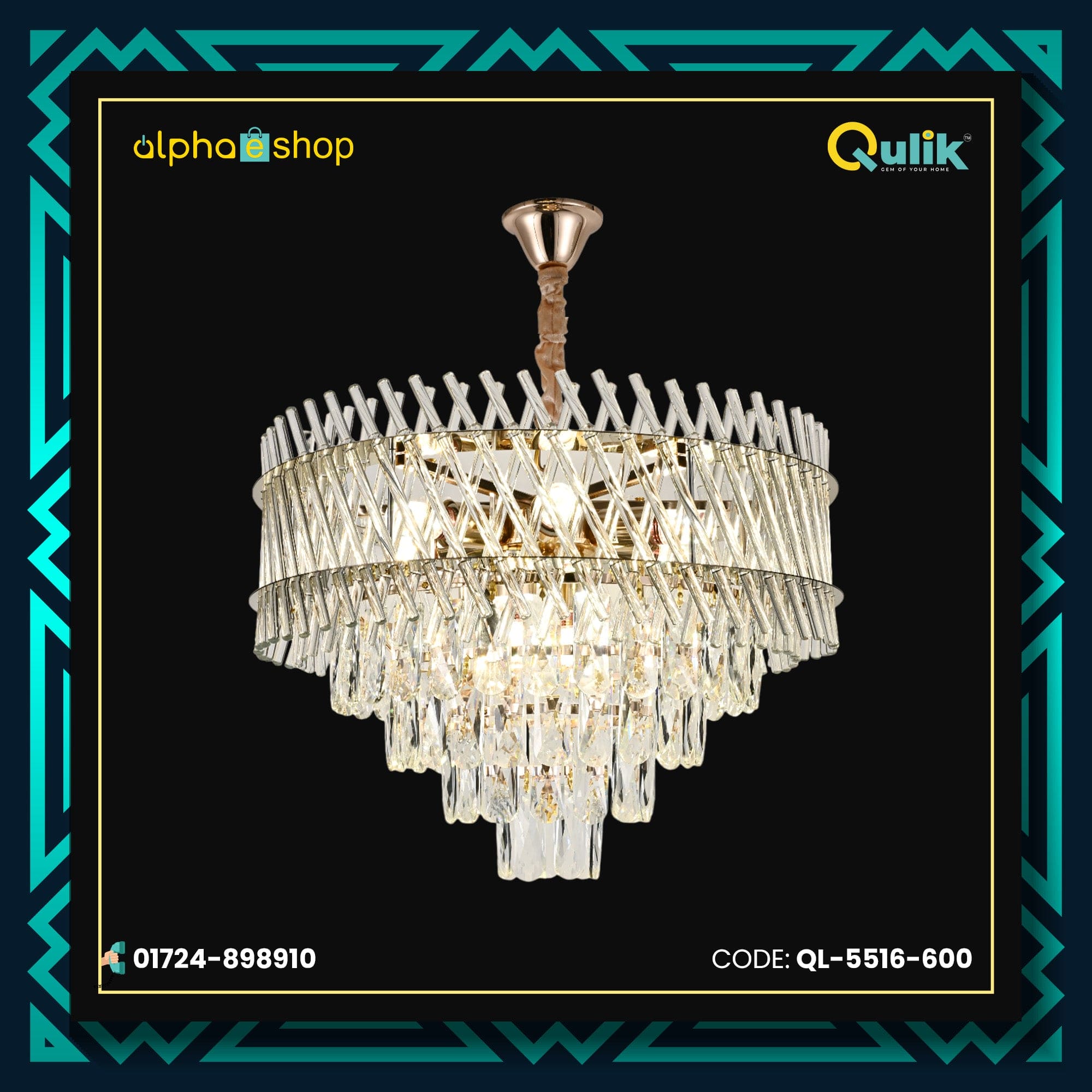 Qulik QL-5516-600 Gold Semi-Flush Mount Ceiling Light - Modern Opulence, Stainless Steel, Crystal, 2-Year Warranty. Elevate your space with this luxurious and modern semi-flush mount ceiling light.