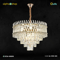 Qulik QL-5516-600 Gold Semi-Flush Mount Ceiling Light - Modern Opulence, Stainless Steel, Crystal, 2-Year Warranty. Elevate your space with this luxurious and modern semi-flush mount ceiling light.