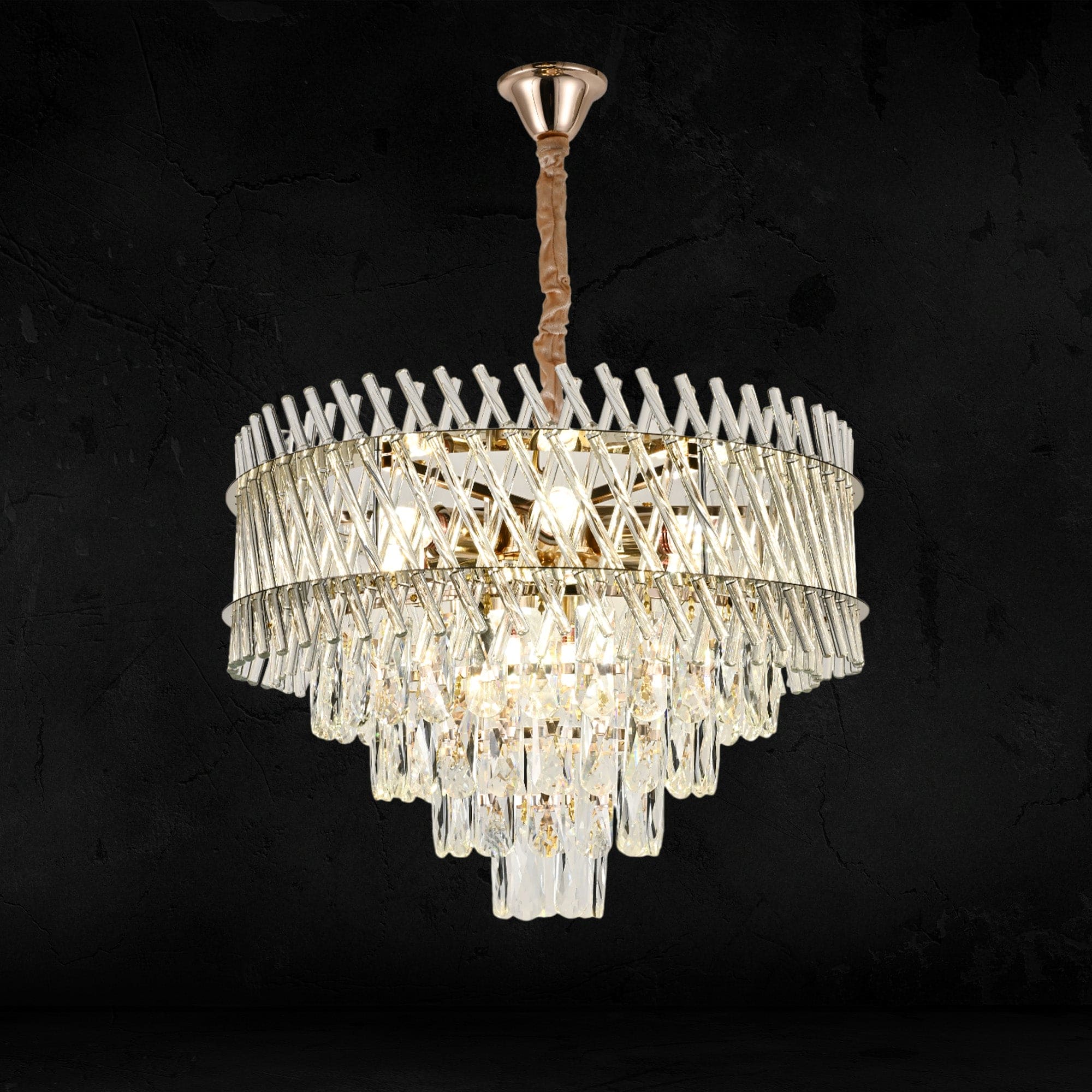 Qulik QL-5516-600 Gold Semi-Flush Mount Ceiling Light - Modern Opulence, Stainless Steel, Crystal, 2-Year Warranty. Elevate your space with this luxurious and modern semi-flush mount ceiling light.