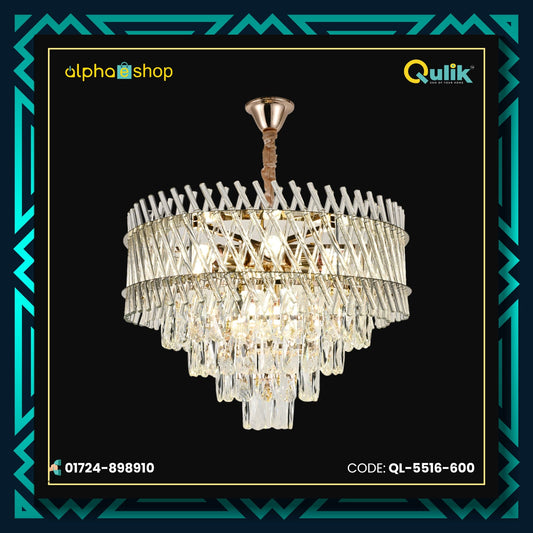 Qulik QL-5516-600 Gold Semi-Flush Mount Ceiling Light - Modern Opulence, Stainless Steel, Crystal, 2-Year Warranty. Elevate your space with this luxurious and modern semi-flush mount ceiling light.