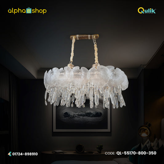 Qulik Modern Luxury Chandelier with Clear Crystal Shades and Adjustable Hanging Length (QL-55107-800-350)