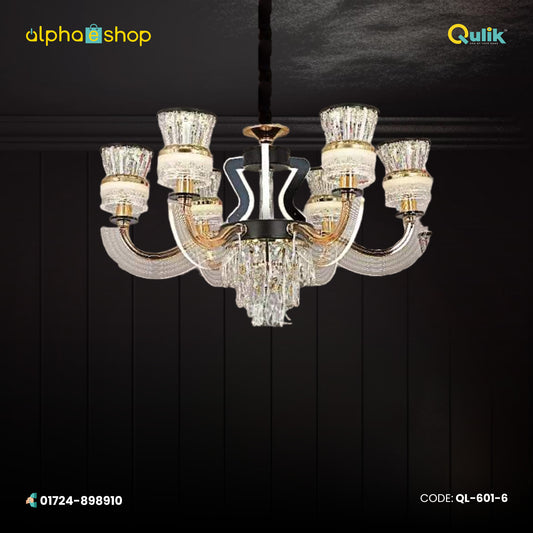 Qulik Modern Nordic Crystal Chandelier Decoration Pendant Hanging Single layer 3 color LED Ceiling Light (QL-601-6)