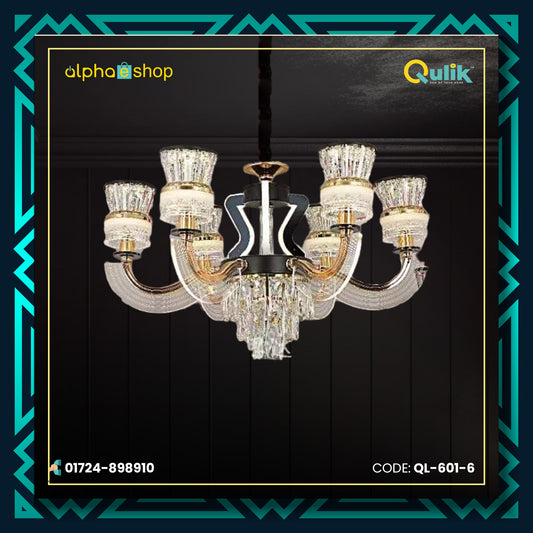 Qulik Modern Nordic Crystal Chandelier Decoration Pendant Hanging Single layer 3 color LED Ceiling Light (QL-601-6)