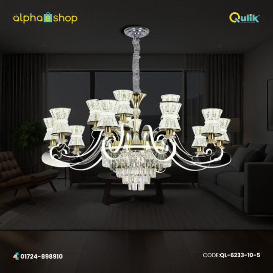 Qulik Modern Nordic Crystal Chandelier Decoration Pendant Hanging two layer 3 color LED Ceiling Light (QL-6233-10-5)