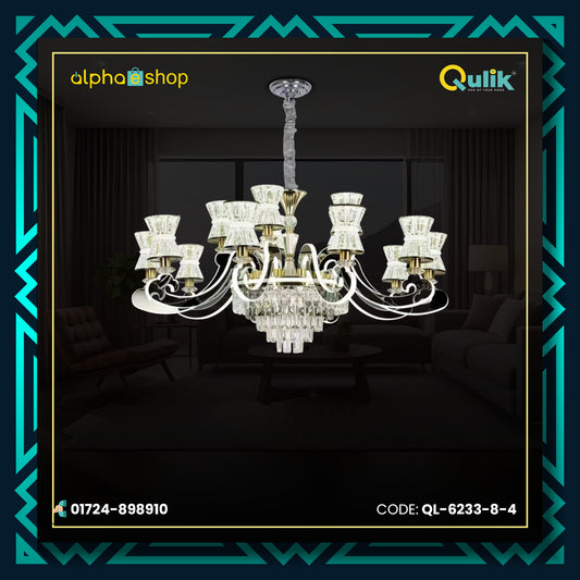 Qulik Modern Nordic Crystal Chandelier Decoration Pendant Hanging two layer 3 color LED Ceiling Light (QL-6233-8-4)