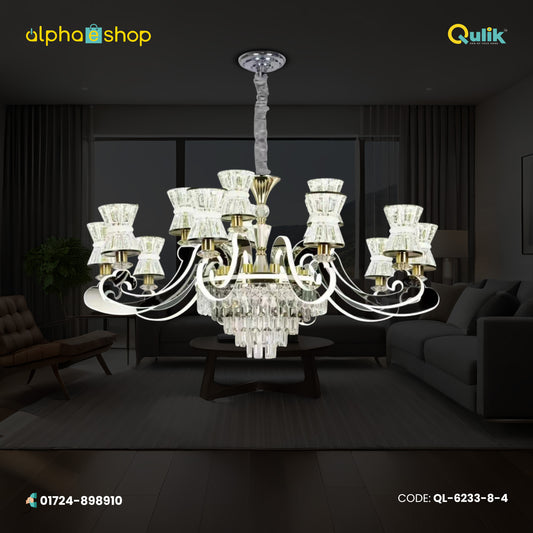 Qulik Modern Nordic Crystal Chandelier Decoration Pendant Hanging two layer 3 color LED Ceiling Light (QL-6233-8-4)