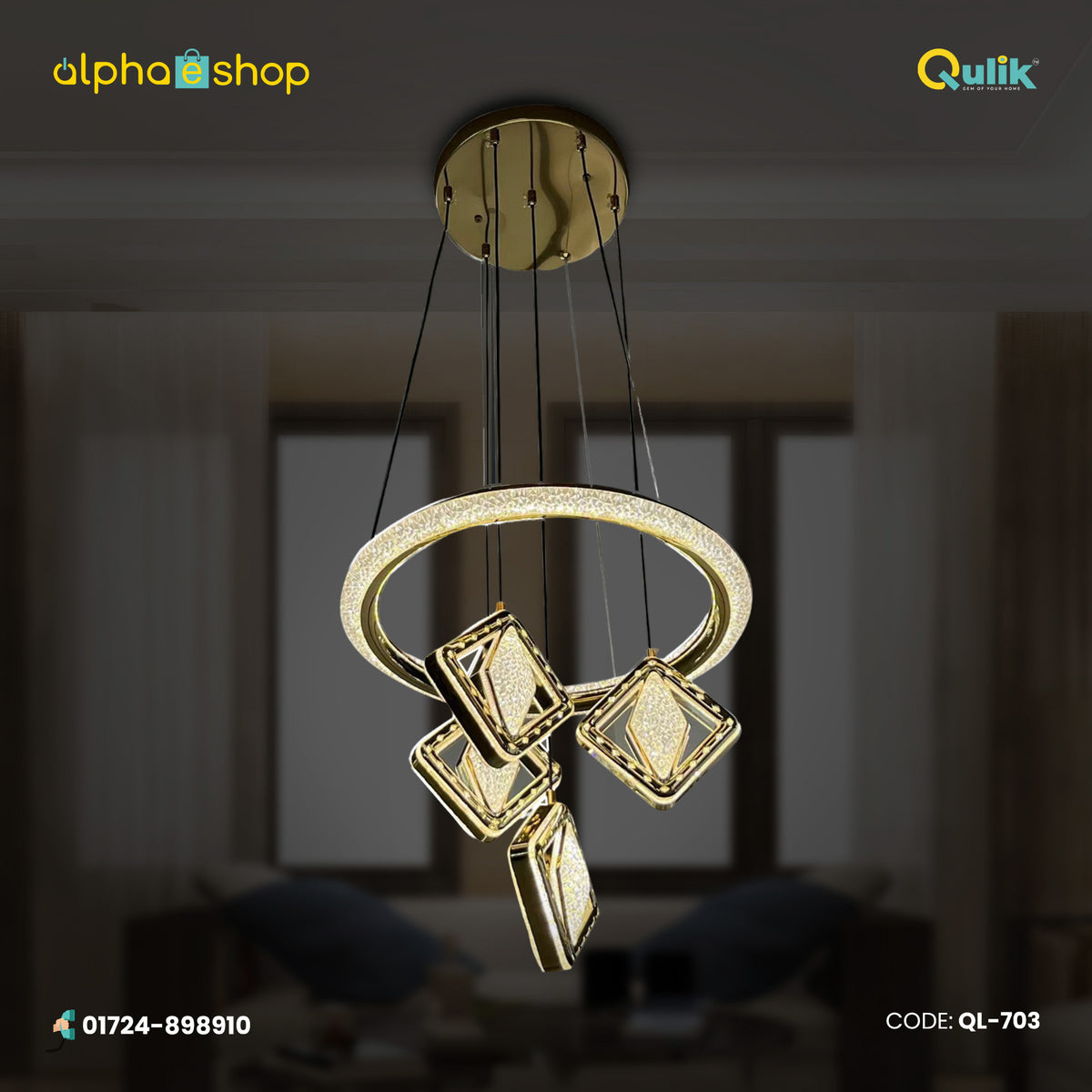 Qulik Diamond-Shaped Hanging LED Chandelier (QL-703)