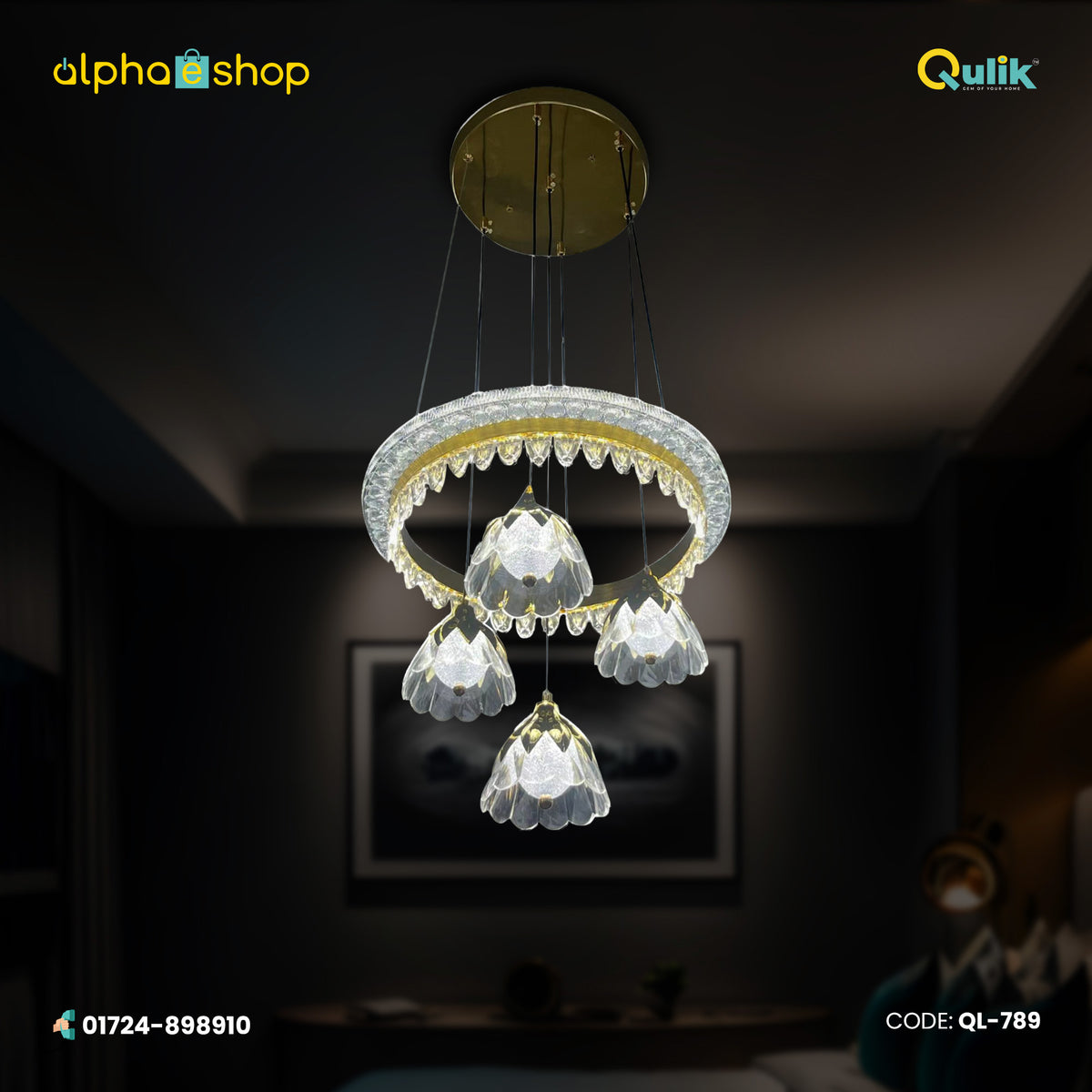 Qulik Petal-Shaped Crystal Hanging LED Chandelier(QL-789)