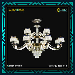 Qulik Decorative Luxury Crystal LED Chandelier Ceiling 12 Lamp Lights (QL-8832-8-4)Qulik QL-8832-8-4 Golden & Black Iron LED Ceiling Lamp - Luxury Crystal Chandelier with 12 Lamps