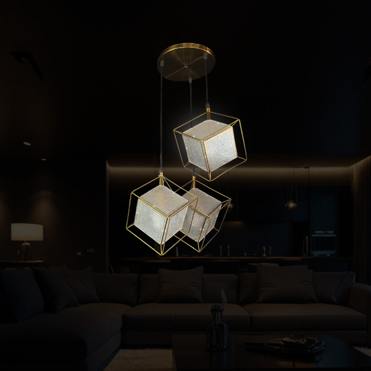 Qulik Modern Luminous Cubix Gold Hanging Lights (QL-8OO3-3)