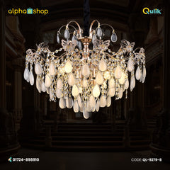 Qulik QL-9279-8 Golden Iron LED Ceiling Light - Luxury Crystal Pendant Chandelier