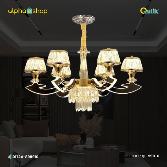 Qulik 9911-6 Golden Iron LED Ceiling Light - Modern Nordic Candle Crystal Chandelier