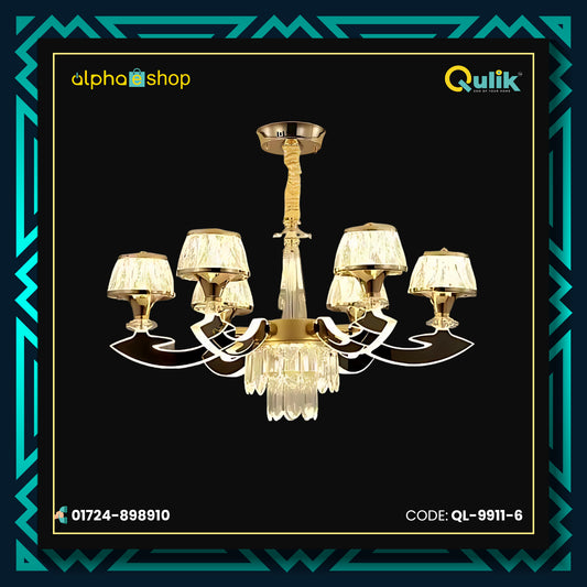 Qulik Decorative Luxury Crystal LED Chandelier 6 Lamp Lights (QL-9911-6)Qulik 9911-6 Golden Iron LED Ceiling Light - Modern Nordic Candle Crystal Chandelier