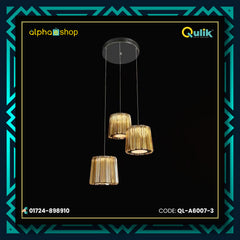 Qulik Gold Radiance 3-Round Luxury Hanging Crystal Chandelier Light (QL-A6007-3)