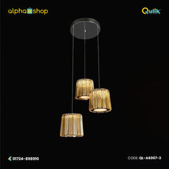 Qulik Gold Radiance 3-Round Luxury Hanging Crystal Chandelier Light (QL-A6007-3)