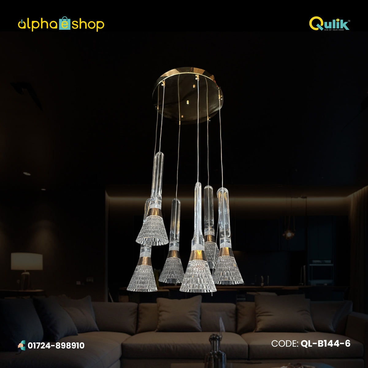 Qulik Modern Crystal Cascade Chandelier With Hanging Lights (QL-B144-6)