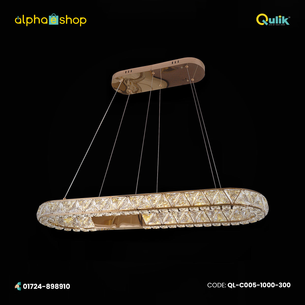 Qulik Rectangular Loop Luxury LED Crystal Chandelier Pendant Light (QL-C005-1000-300)