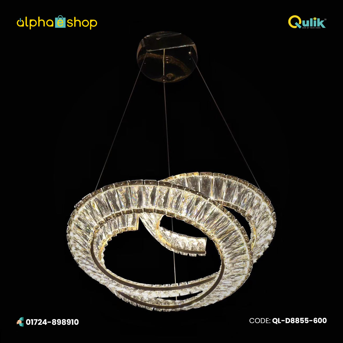 Qulik Dual Spiral Ring Luxury LED Crystal Chandelier Pendant Light (QL-D8855-600)