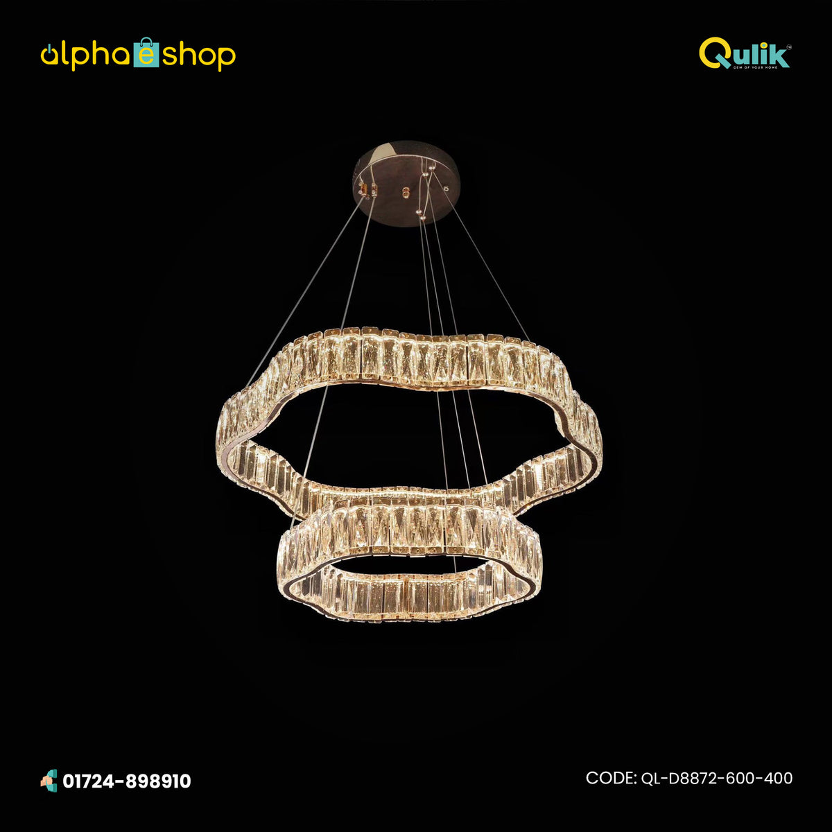 Qulik Double Tier Wave  Luxury LED Crystal Chandelier Pendant Light (QL-D8872-600-400)