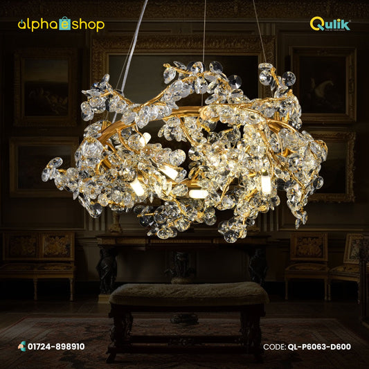 Qulik Modern LED Ceiling Chandeliers Glass Crystal Oxidized gold clear Pendant Lamp (QL-P6063-D600)