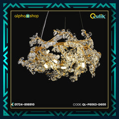 Qulik Modern LED Ceiling Chandeliers Glass Crystal Oxidized gold clear Pendant Lamp (QL-P6063-D600)