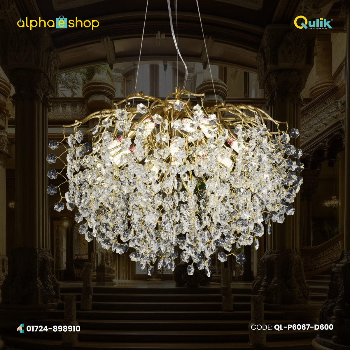 Qulik Dewdrop Elegance Luxury Decorative Chandelier Electroplated Ceiling Lights (QL-P6067-D600)