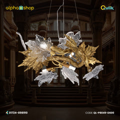 Qulik Golden & Clear Crystal Leaf Round Chandelier (QL-P8049-D600)